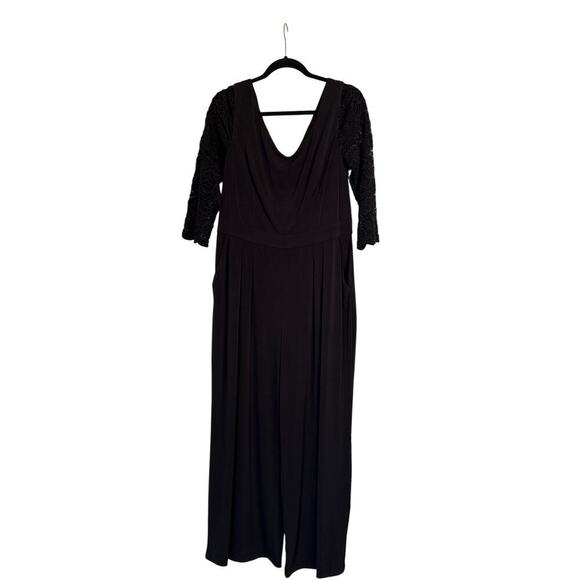 Jessica Howard Women Lace Sleeve V-Neck Wide Leg Jersey Jumpsuit SZ 16 Black - Picture 2 of 10